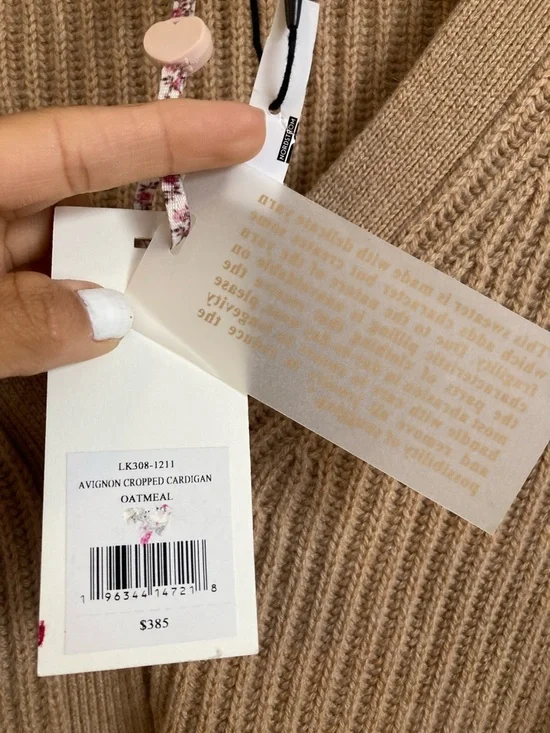 LoveShackFancy Cashmere Avignon Cropped Ribbed Cardigan in Camel Tan Medium - Picture 3 of 6